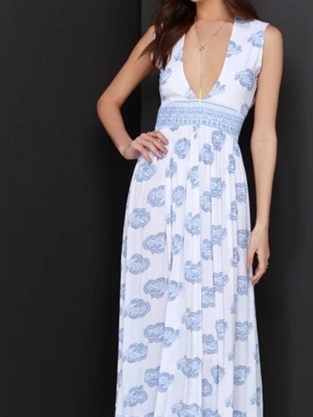 Faithfull the Brand Blue/White Maxi Dress with Light Blue Print